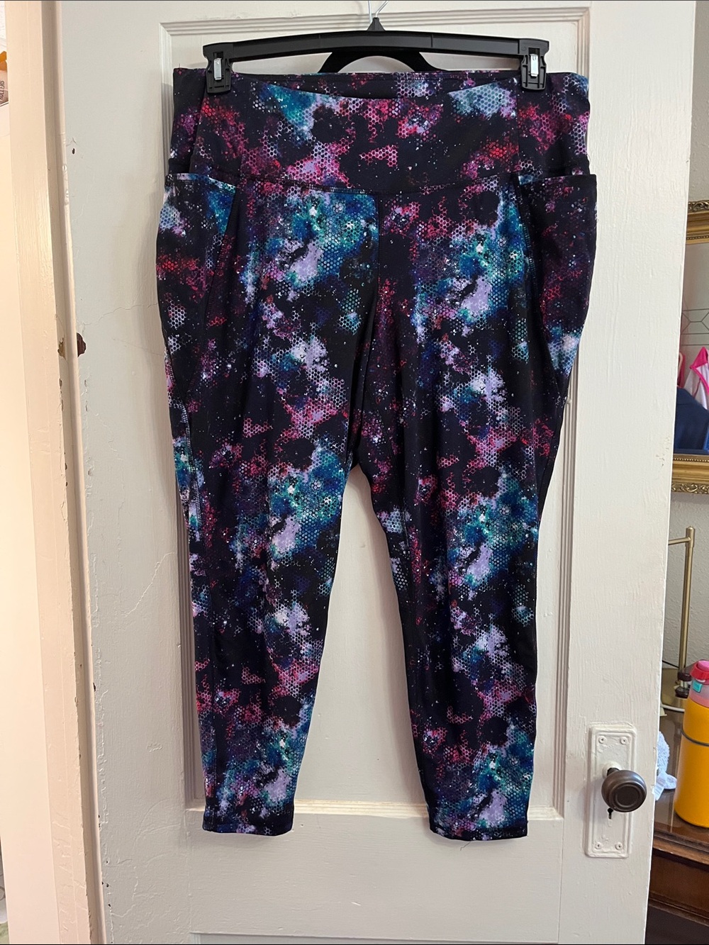 Livi Galaxy Print High-Rise Leggings with Side Pockets - Black/Multi
